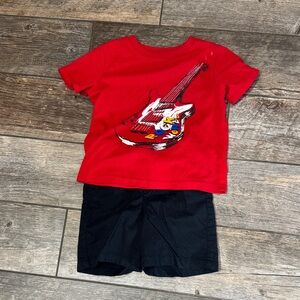Red Guitar Graphic Kids T-Shirt/Blk Shorts